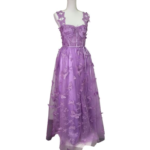 Purple Lavender Butterfly Dress Corset Back Formal Prom Wedding Bridesmaid - Picture 2 of 13